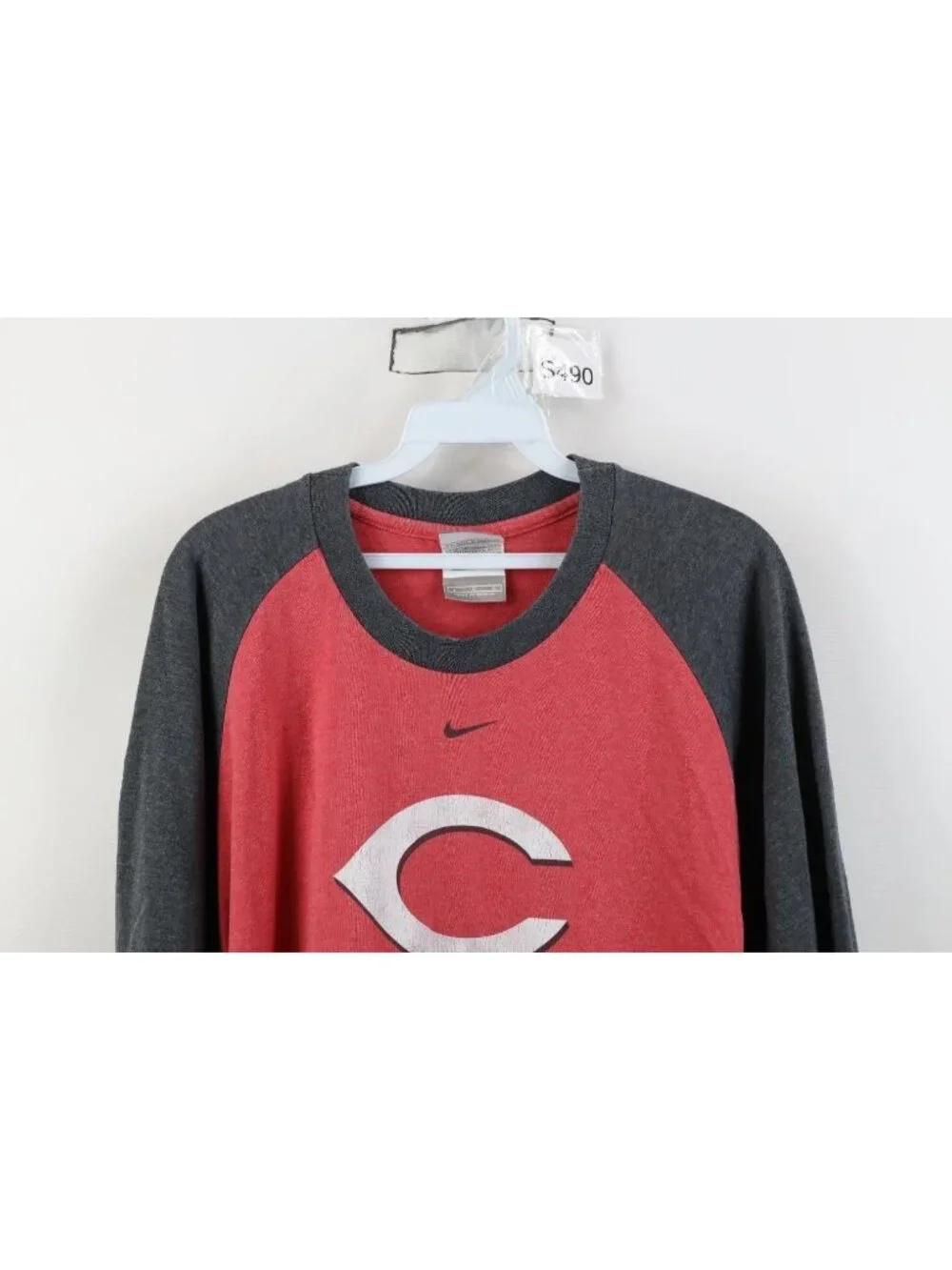 Vtg Nike Mens Large Travis Scott Center Swoosh Cincinnati Reds Raglan T-Shirt